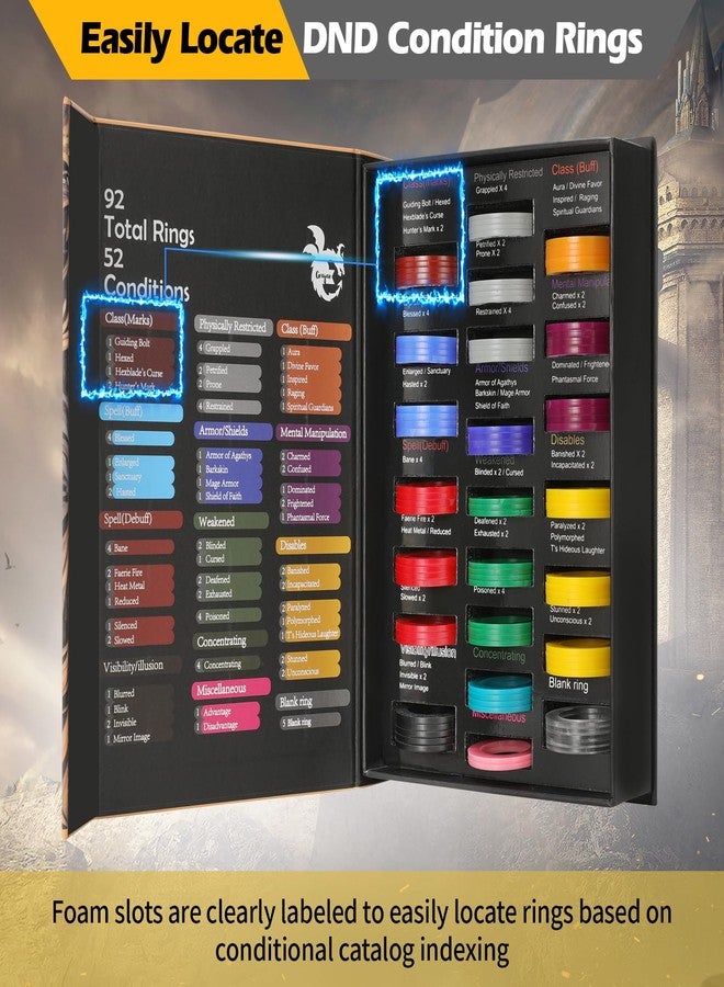 Grajar 52 Unique DND Miniatures Condition Rings, 92 PCS Status Effects Markers - Including 5 Customizable Blank Rings, Ideal for Dungeons and Dragons & 5th Edition, Best DND Gifts for DM - Image 5